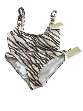 NWT $148 Michael Kors Brown Zebra-Stripe Two-Piece Swimsuit